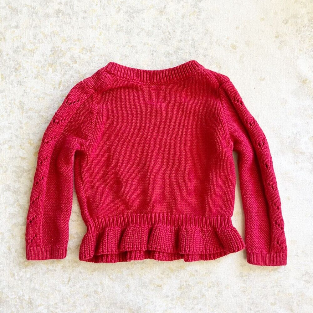babyGap Baby Girl 6-12M Sweater Red Cable Knit Pointelle Long Sleeve Ruffle - Picture 4 of 5